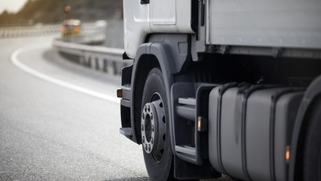 Truck detail view on the highway